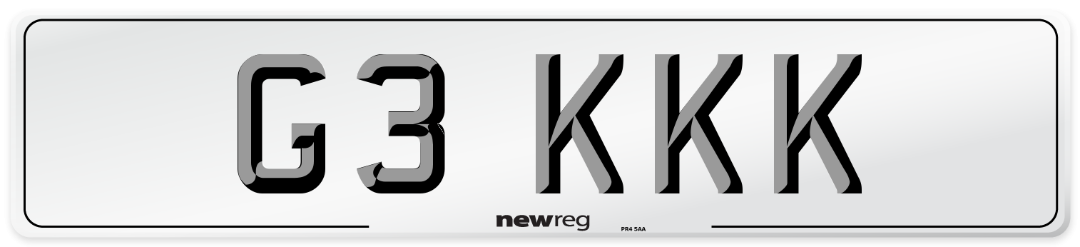 G3 KKK Number Plate from New Reg